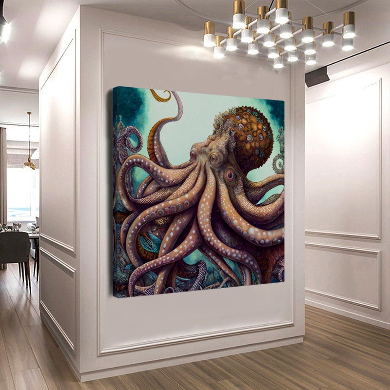 Vibrant Blue Octopus - Underwater Canvas Art Print on Canvas, Unique Gift