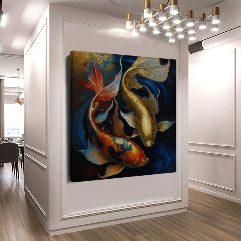 Majestic Two Gold Koi Fish Yin Yang - Elegant Canvas Art Print