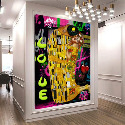 Eye-Catching Canvas Print - The Kiss by Gustav Klimt - Pop Art Graffiti Print on Canvas E