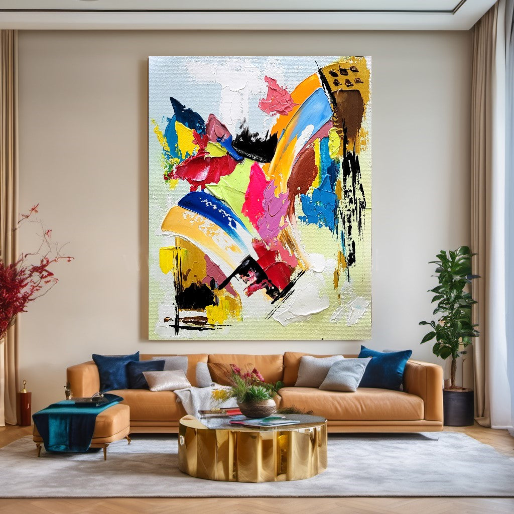 Colorful Modern Abstract Wall Art for Living room, Impasto Oil Painting on Canvas