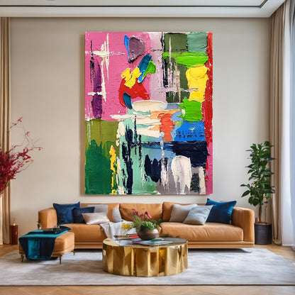 Colorful Modern Abstract Wall Art for Living room, Impasto Oil Painting on Canvas