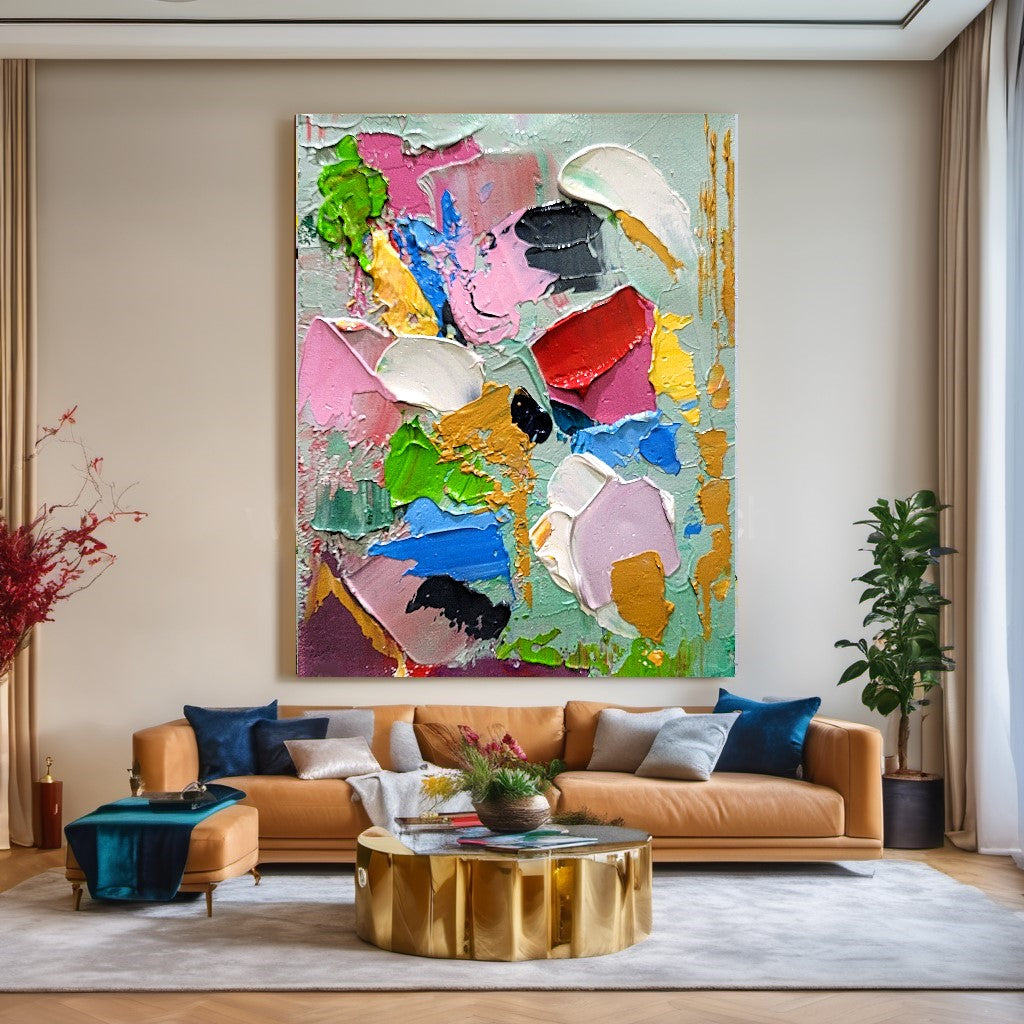 Colorful Modern Abstract Wall Art for Living room, Impasto Oil Painting on Canvas