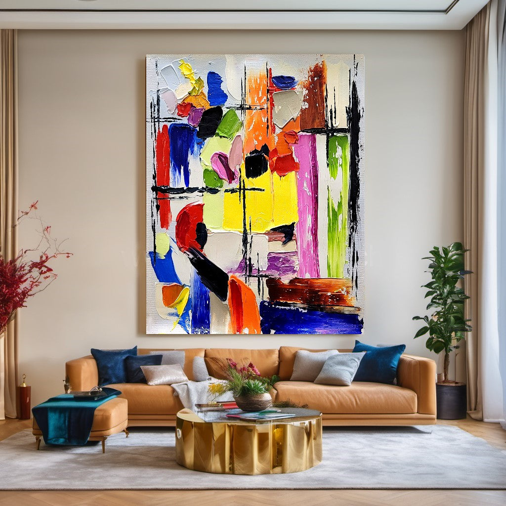 Vibrant Modern Abstract Art for Living room, Impasto Oil Painting on Canvas, Handmade Art for sale