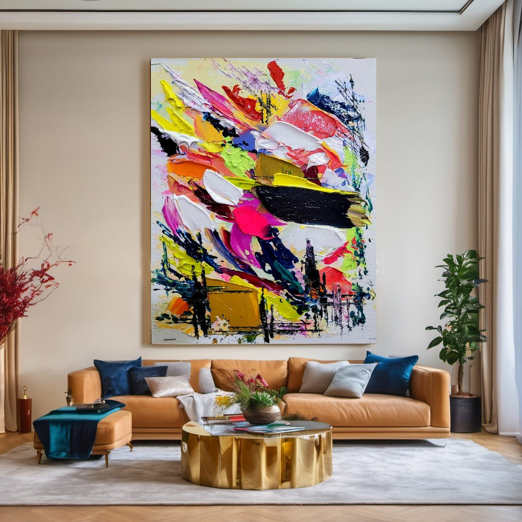 Vibrant Abstract Painting, Impasto Oil Painting on Canvas, Large Modern Wall Art for Living Room