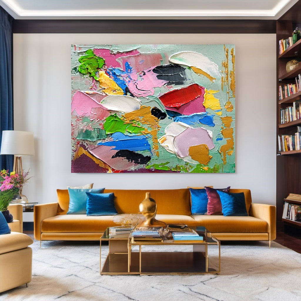 Colorful Modern Abstract Wall Art for Living room, Impasto Oil Painting on Canvas