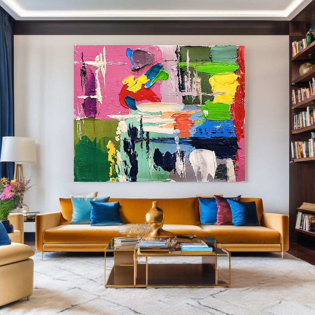 Colorful Modern Abstract Wall Art for Living room, Impasto Oil Painting on Canvas