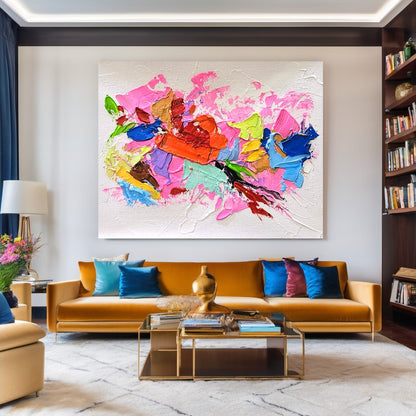 Pink Symphony, Modern Abstract Impasto Oil Painting on Canvas