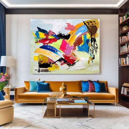 Colorful Modern Abstract Wall Art for Living room, Impasto Oil Painting on Canvas