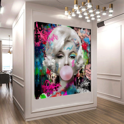 Marilyn Monroe Bubble Gum Pop Art Canvas Print - Colorful Graffiti Wall Art