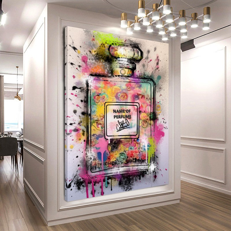 Perfume Art, Chanel No.5 Pop Art Print on Canvas - Vibrant Parisian Perfume Art – Large – Oil on Canvas – {{ product.title }} canvas artwork by Tanya Mirelle – modern wall decor – original artwork for home, living room, office, or gallery – original artwork by BETSY-ART GALLERY