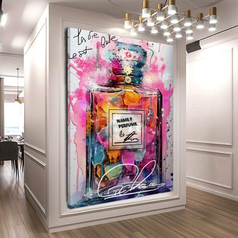 Perfume Art, Chanel No.5 Pop Art Print on Canvas - Vibrant Parisian Perfume Art – Large – Oil on Canvas – {{ product.title }} canvas artwork by Tanya Mirelle – modern wall decor – original artwork for home, living room, office, or gallery – original artwork by BETSY-ART GALLERY