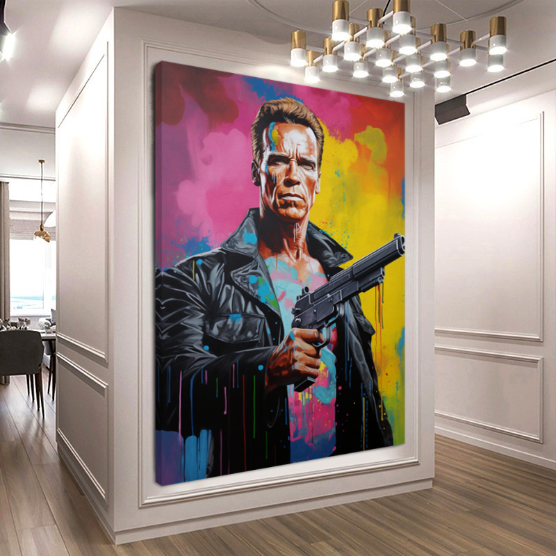 Terminator Art Print on Canvas - Bold and Vibrant Arnold Schwarzenegger Portrait