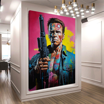 Terminator Art Print on Canvas - Bold and Vibrant Arnold Schwarzenegger Portrait