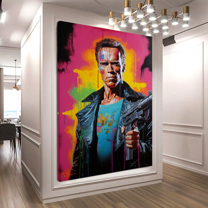 Terminator Art Print on Canvas - Bold and Vibrant Arnold Schwarzenegger Portrait