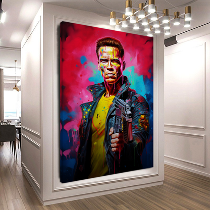 Terminator Art Print on Canvas - Bold and Vibrant Arnold Schwarzenegger Portrait