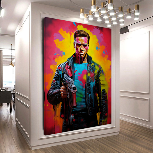 Terminator Art Print on Canvas - Bold and Vibrant Arnold Schwarzenegger Portrait