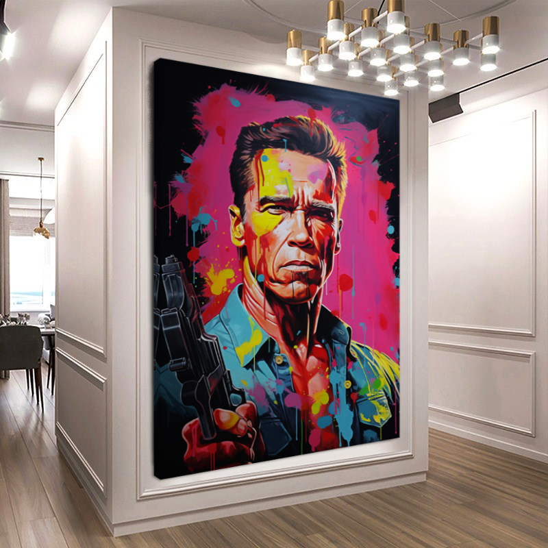 Terminator Art Print on Canvas - Bold and Vibrant Arnold Schwarzenegger Portrait