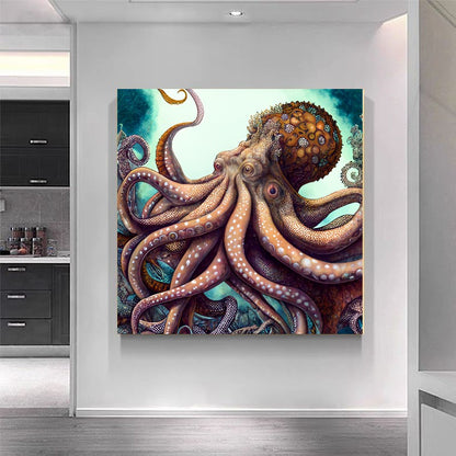 Vibrant Blue Octopus - Underwater Canvas Art Print on Canvas, Unique Gift E