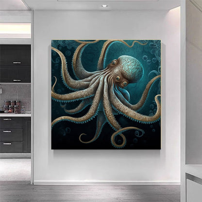 Vibrant Blue Octopus - Underwater Canvas Art Print on Canvas, Unique Gift C