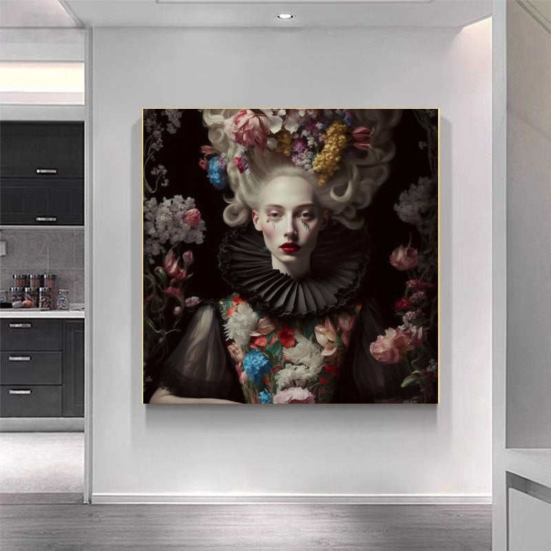 Marie Antoinette Floral Elegance - Renaissance-Inspired Canvas Print D