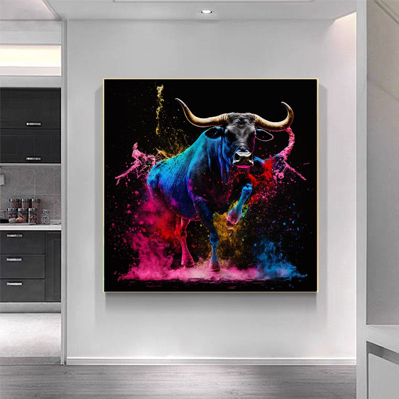 Vibrant Abstract Bull Canvas Print - Modern Colorful Animal Art - Bold Wall Decor for Home or Office