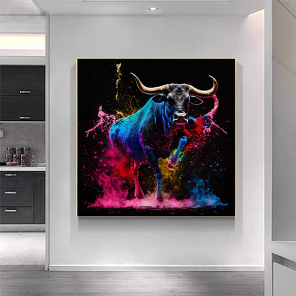 Vibrant Abstract Bull Canvas Print - Modern Colorful Animal Art - Bold Wall Decor for Home or Office