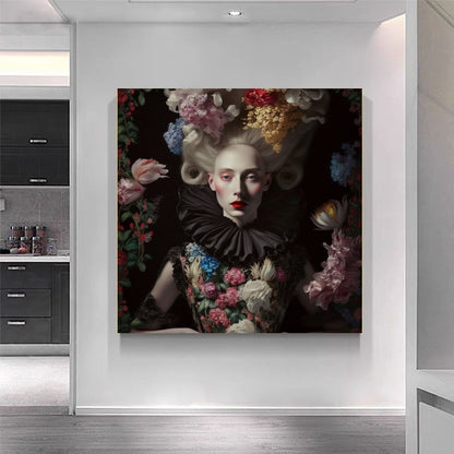 Marie Antoinette Floral Elegance - Renaissance-Inspired Canvas Print B