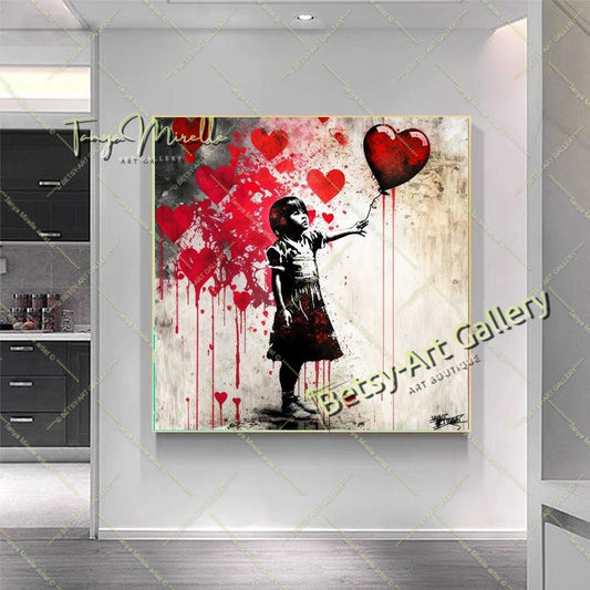 Girl with Red Heart Balloon - Pop Art Print on Canvas, Banksy Art