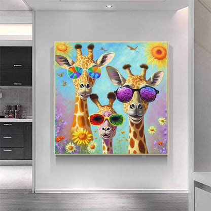 Colorful Giraffes Family, Creative Art Work, Modern Vivid Animal Art