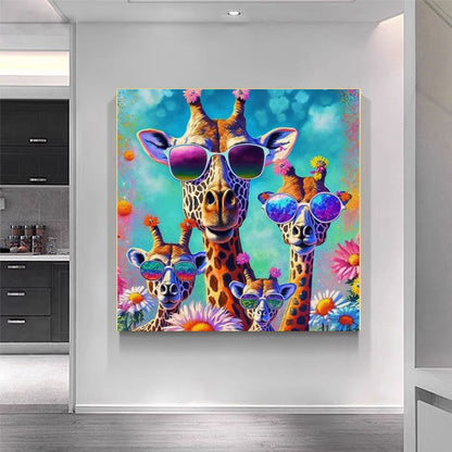 Colorful Giraffes Family, Creative Art Work, Modern Vivid Animal Art