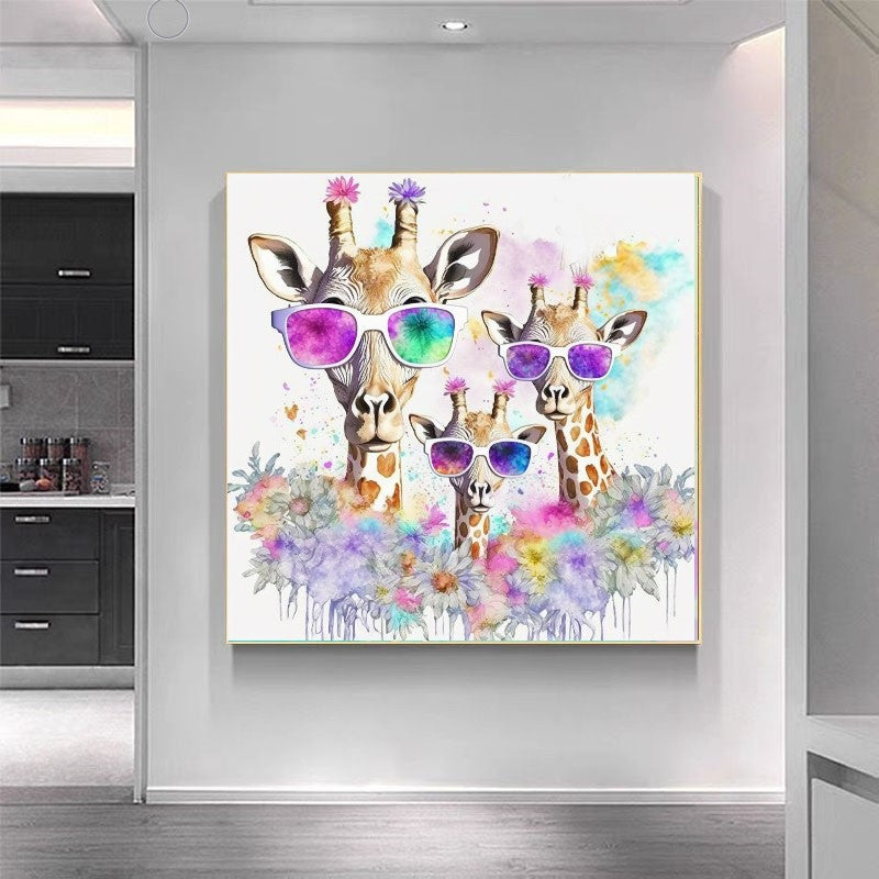 Colorful Giraffes Family, Creative Art Work, Modern Vivid Animal Art