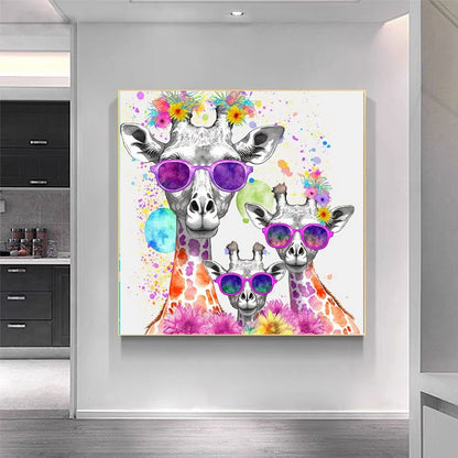 Colorful Giraffes Family, Creative Art Work, Modern Vivid Animal Art