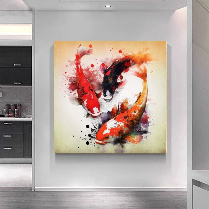 Majestic Two Gold Koi Fish Yin Yang - Elegant Canvas Art Print C