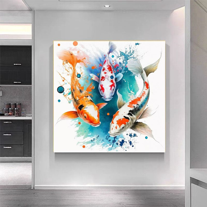 Majestic Two Gold Koi Fish Yin Yang - Elegant Canvas Art Print D