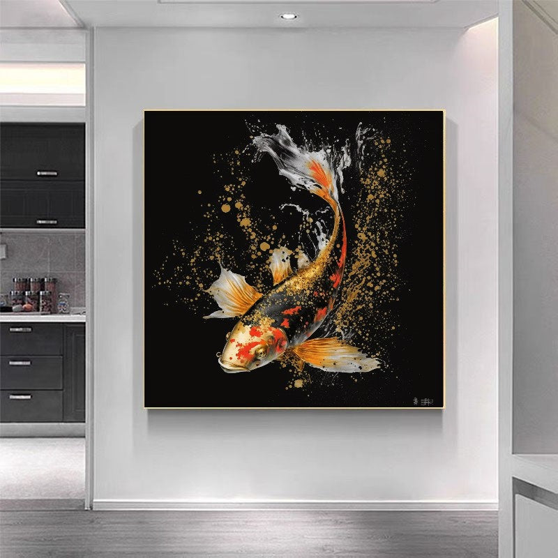 Majestic Two Gold Koi Fish Yin Yang - Elegant Canvas Art Print E