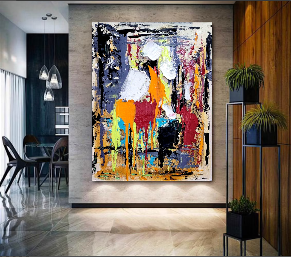 Colorful Abstract Art, Vibrant Impasto Oil Painting on Canvas – Large – Oil on Canvas – {{ product.title }} canvas artwork by Tanya Mirelle – modern wall decor – original artwork for home, living room, office, or gallery – original artwork by BETSY-ART GALLERY