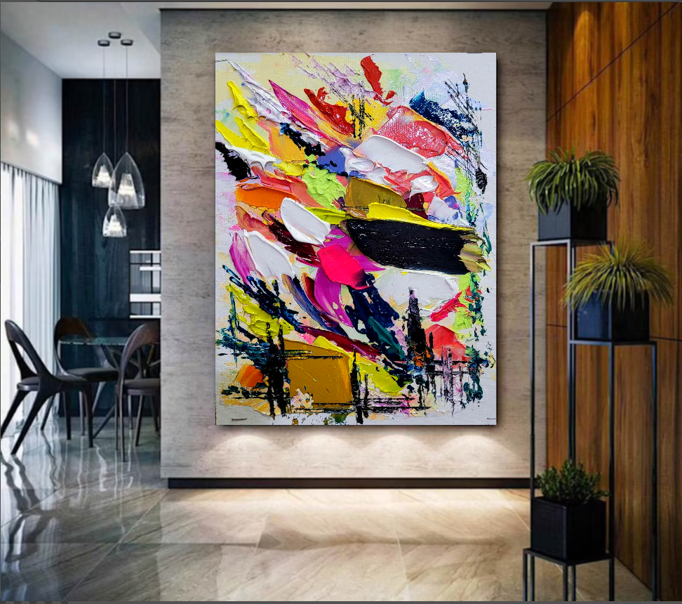 Vibrant Abstract Painting, Impasto Oil Painting on Canvas, Large Modern Wall Art for Living Room