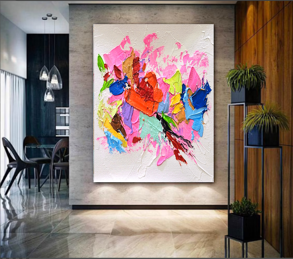 Pink Symphony, Modern Abstract Impasto Oil Painting on Canvas