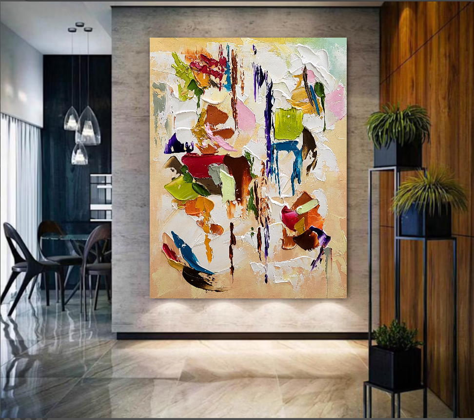 Modern Abstract Painting for Living room, Colorful Wall Art, Oil Impasto Painting on Canvas