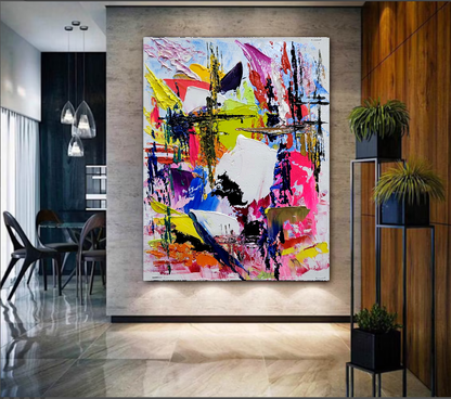 Vivid Abstract Painting, Impasto Oil Painting on Canvas, Large Modern Wall Art for Living Room