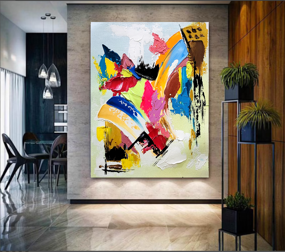 Colorful Modern Abstract Wall Art for Living room, Impasto Oil Painting on Canvas