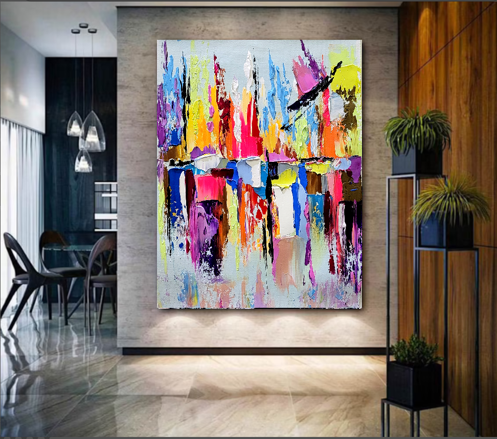 Colorful Modern Abstract Wall Art for Living room, Impasto Oil Painting on Canvas