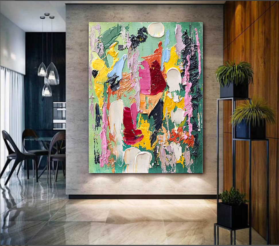 Colorful Modern Abstract Wall Art for Living room, Impasto Oil Painting on Canvas