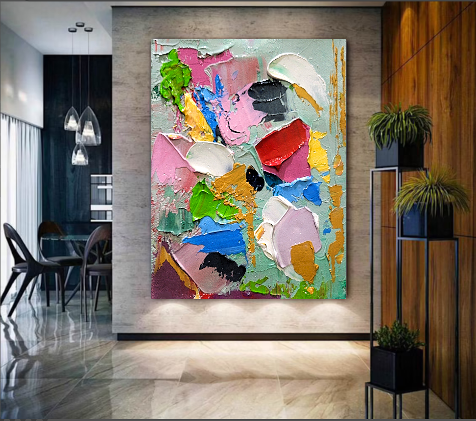 Colorful Modern Abstract Wall Art for Living room, Impasto Oil Painting on Canvas