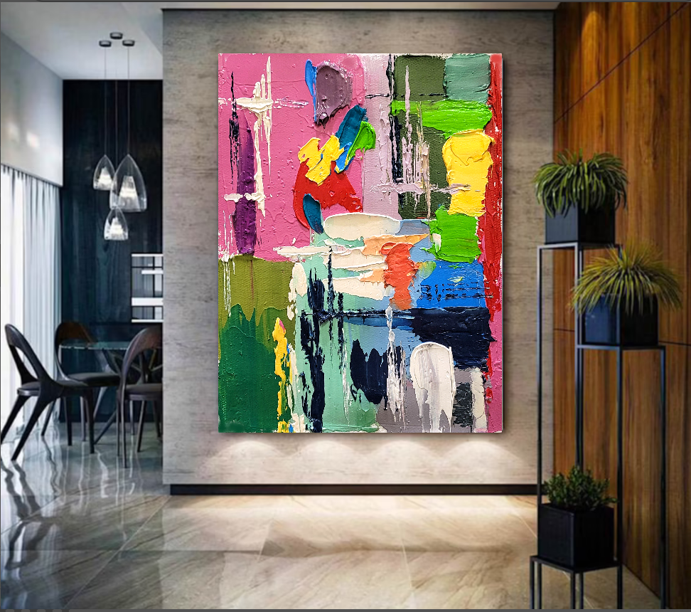 Colorful Modern Abstract Wall Art for Living room, Impasto Oil Painting on Canvas