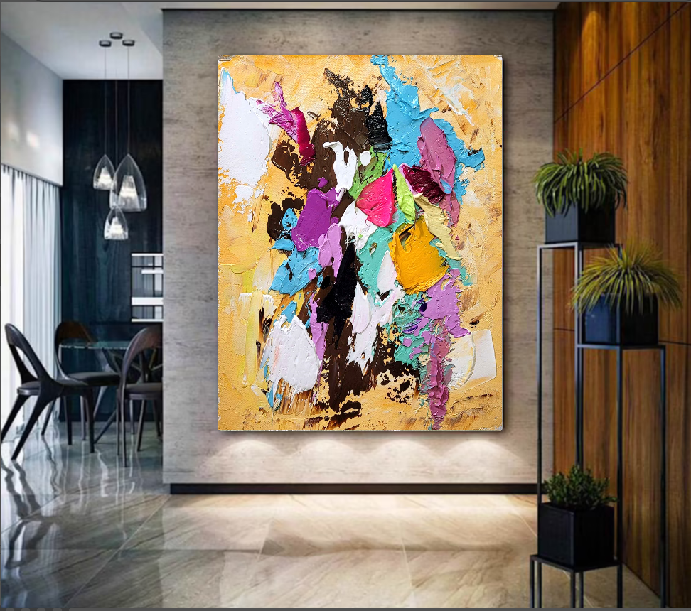 Abstract Wall Art, Modern Impasto Oil Painting on Canvas for Living room