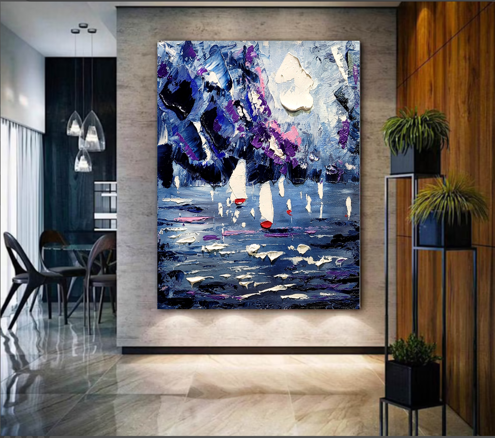 Seascape Painting, Abstract Wall Art, Modern Impasto Oil Painting on Canvas