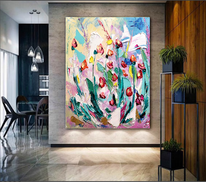 Large Modern Abstract Painting, Floral Impasto Wall Art, Oil Painting on Canvas