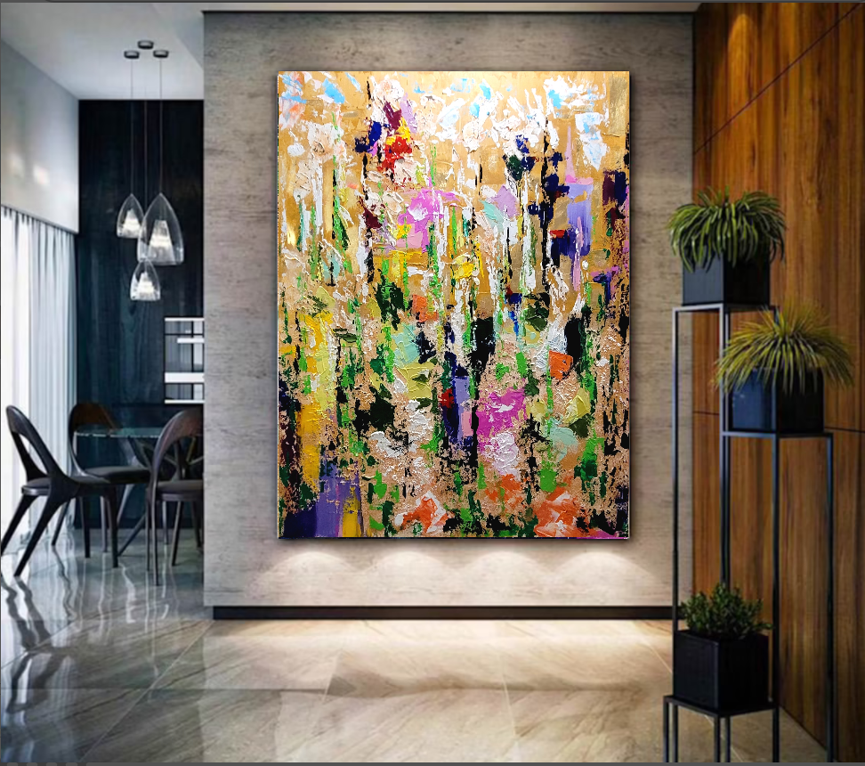 LARGE Modern Abstract Art, Impasto Oil Painting on Canvas, Colorful Floral Wall Art for living room