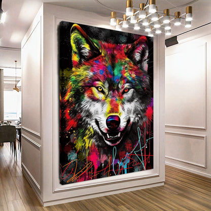 Colorful Wolf Canvas Print - Vibrant Abstract Wall Art - Graffiti Animal Wall Decor